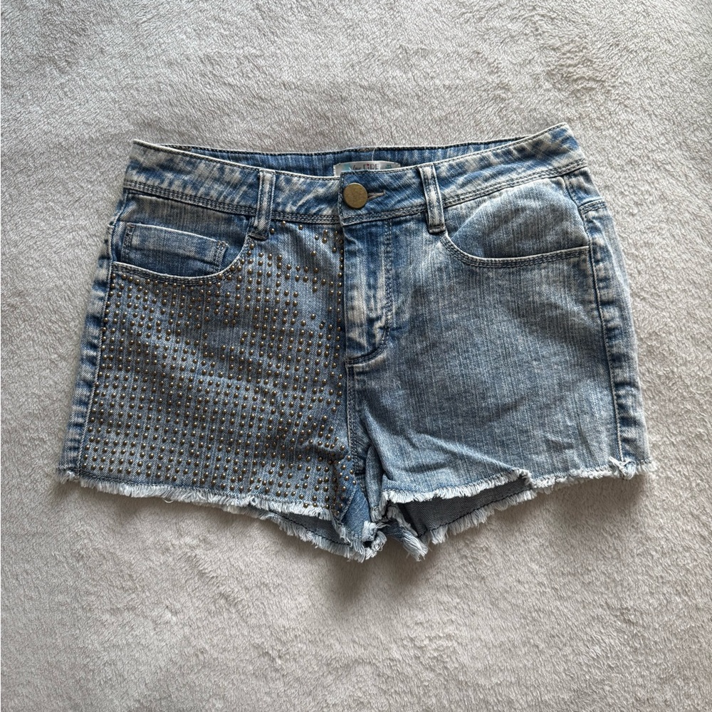 love, Fire Light Blue Studded Jean Shorts